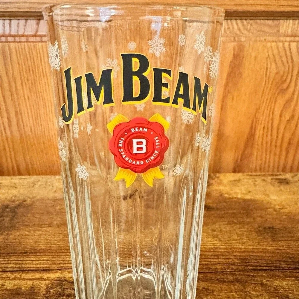 Jim Beam Holiday Snowflake Ribbed Highball Glass Tall Bar Tumbler